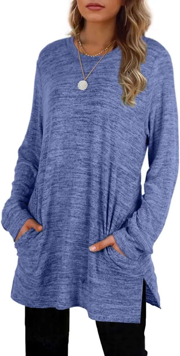 XIEERDUO Womens Casual Sweatshirts Long Sleeve Shirts Oversized With Pocket Tunic Tops S-3XL