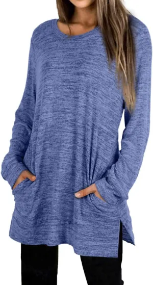 XIEERDUO Womens Casual Sweatshirts Long Sleeve Shirts Oversized With Pocket Tunic Tops S-3XL