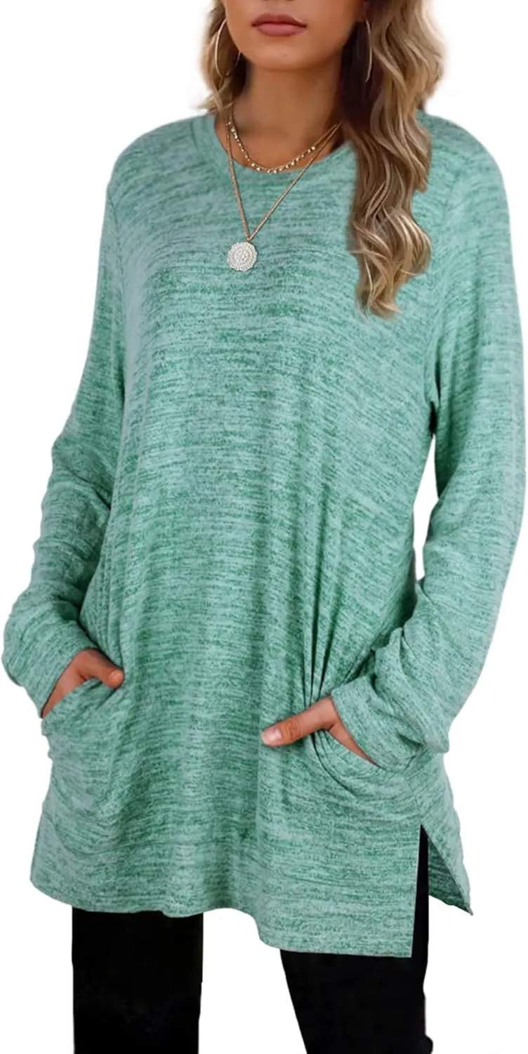 XIEERDUO Womens Casual Sweatshirts Long Sleeve Shirts Oversized With Pocket Tunic Tops S-3XL