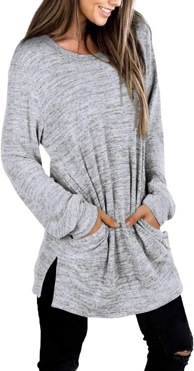 XIEERDUO Womens Casual Sweatshirts Long Sleeve Shirts Oversized With Pocket Tunic Tops S-3XL