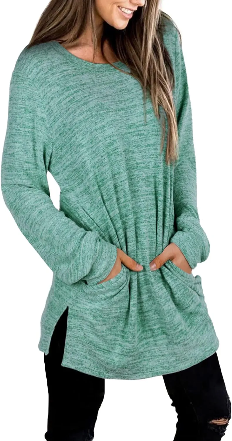 XIEERDUO Womens Casual Sweatshirts Long Sleeve Shirts Oversized With Pocket Tunic Tops S-3XL