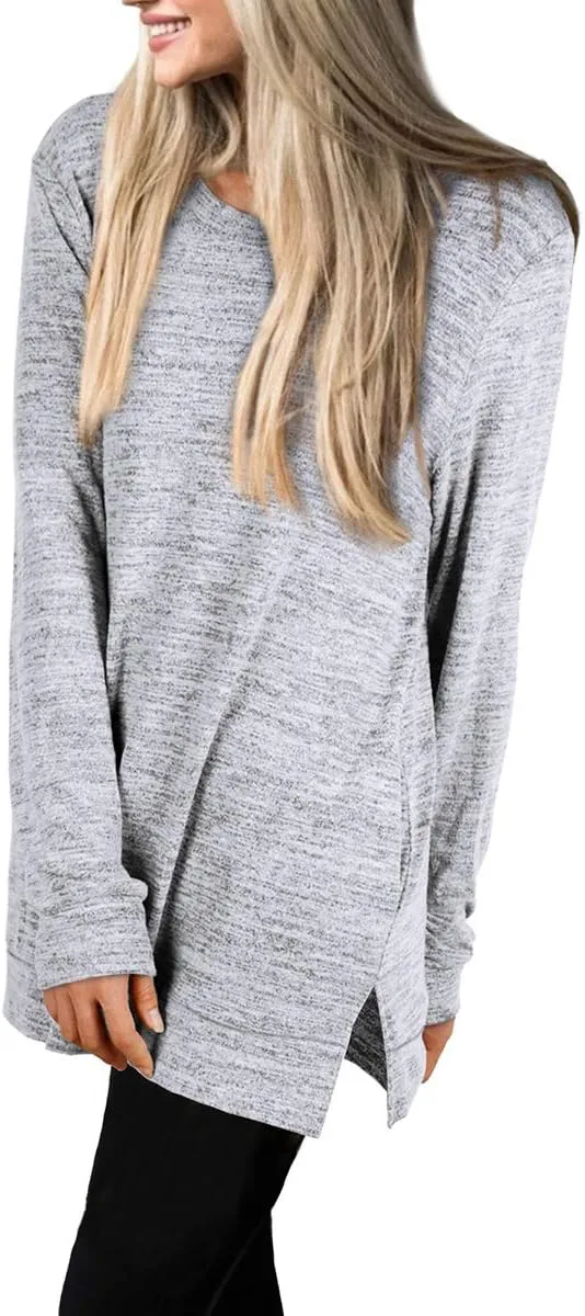 XIEERDUO Womens Casual Sweatshirts Long Sleeve Shirts Oversized With Pocket Tunic Tops S-3XL