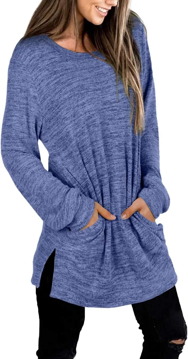 XIEERDUO Womens Casual Sweatshirts Long Sleeve Shirts Oversized With Pocket Tunic Tops S-3XL