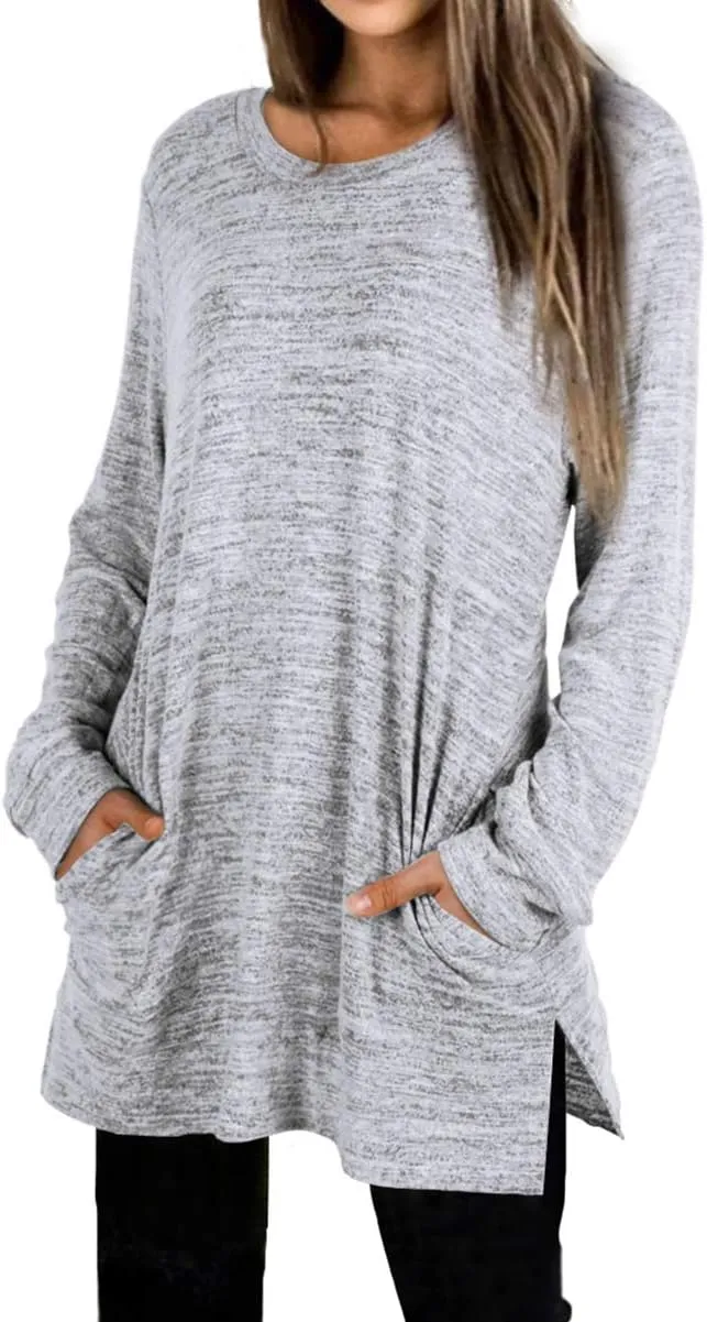 XIEERDUO Womens Casual Sweatshirts Long Sleeve Shirts Oversized With Pocket Tunic Tops S-3XL
