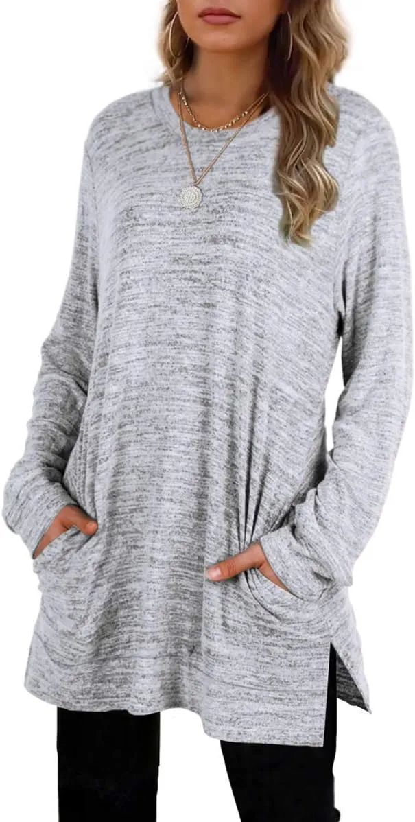 XIEERDUO Womens Casual Sweatshirts Long Sleeve Shirts Oversized With Pocket Tunic Tops S-3XL