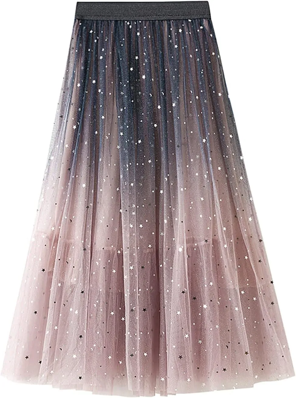 YOLAI Women Sequins Gradient Color Maxi Skirt Casual Pleated A Line Skirt High Waist Knee Length Skirt