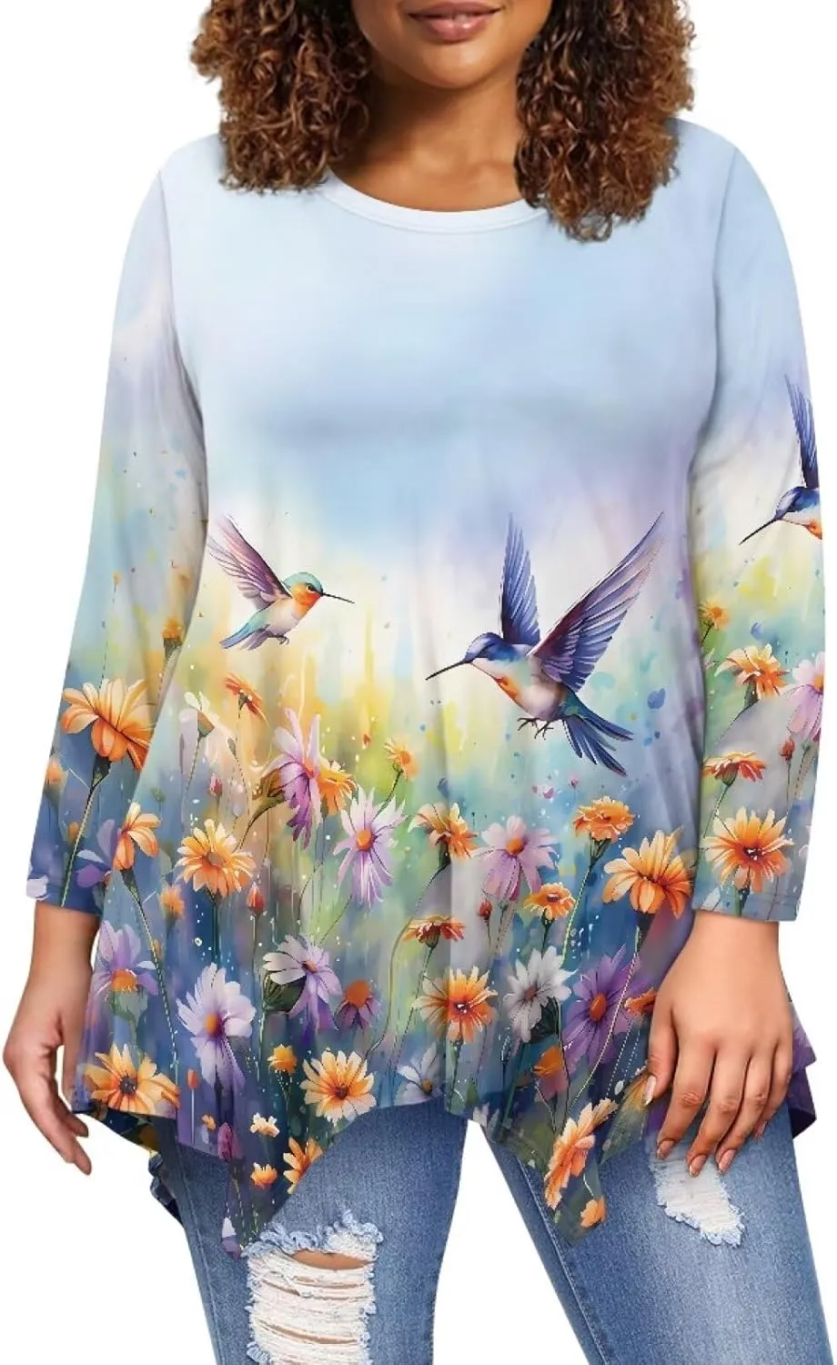 Ystardream Plus Size Long Sleeve Tops Women Suitable for Causal Daily